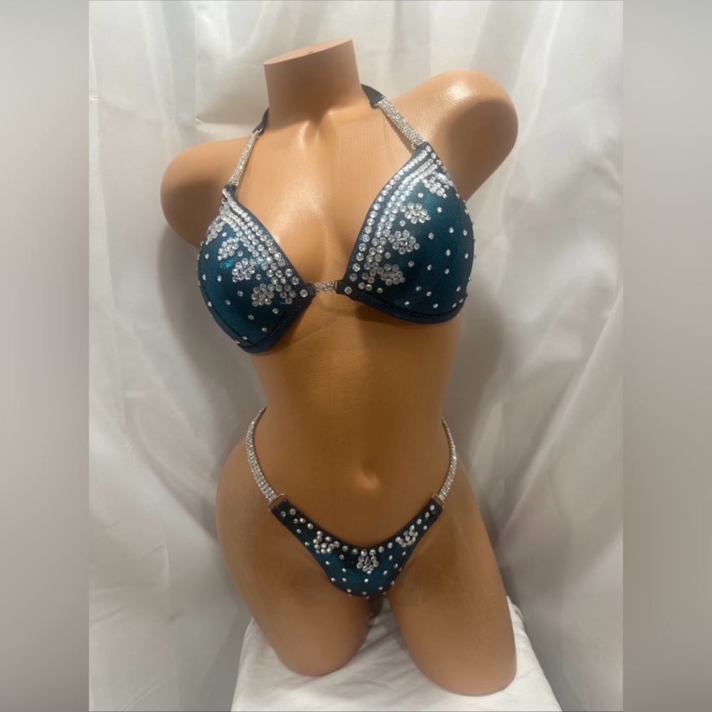 Npc competition figure suit teal 34 D cup small bottom handmade NWT